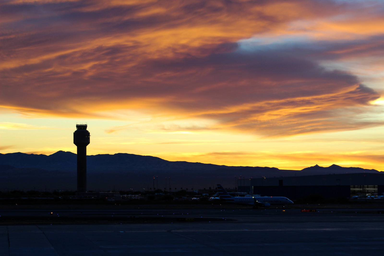 airport scene at sunset and sunrise
